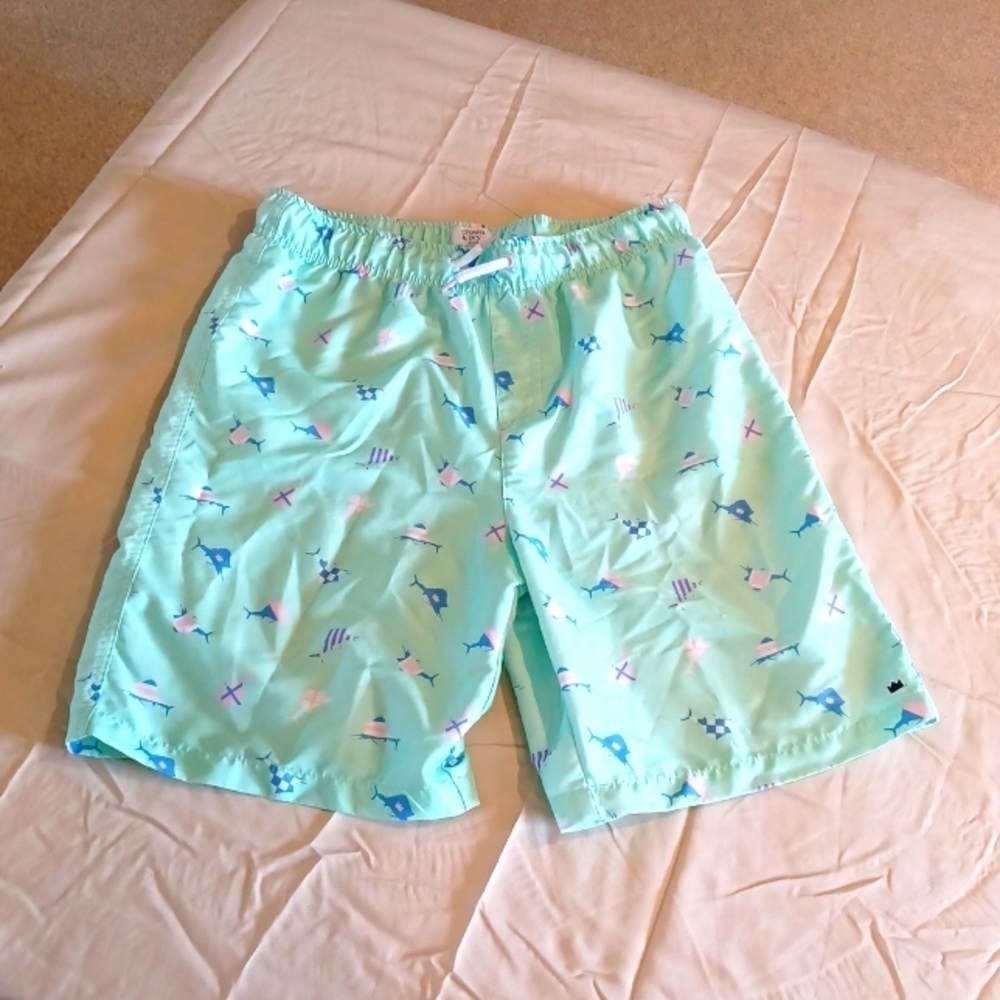 CROWN & Ivy Kids Green unlined swimming trunks shorts xl boys